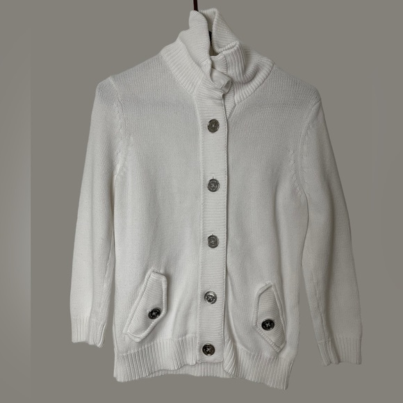 LRL Button Down Knitted Jacket Sweater With Pockets White Size M - Picture 2 of 10
